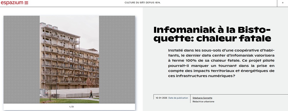 Article Espazium – Infomaniak à la Bistoquette: chaleur fatale, 7 janvier 2026